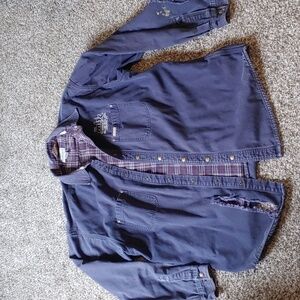 VTG Carhartt Flannel Lined Shirt Miller Bros Coal Blue Button Down Size XL Tall